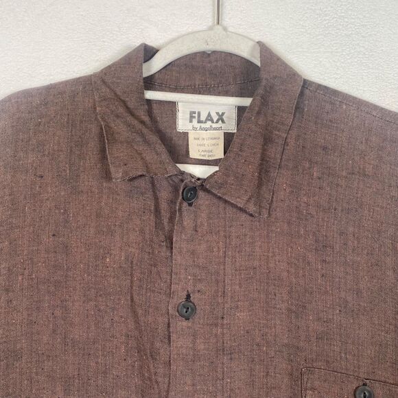 Flax by Angelheart 100% Linen Button Down Shirt – Brown, Size L - Picture 5 of 11